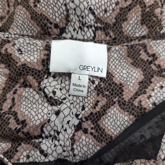 Greylin Sellia Snake Print Pintucked Dress Large - Picture 7 of 8